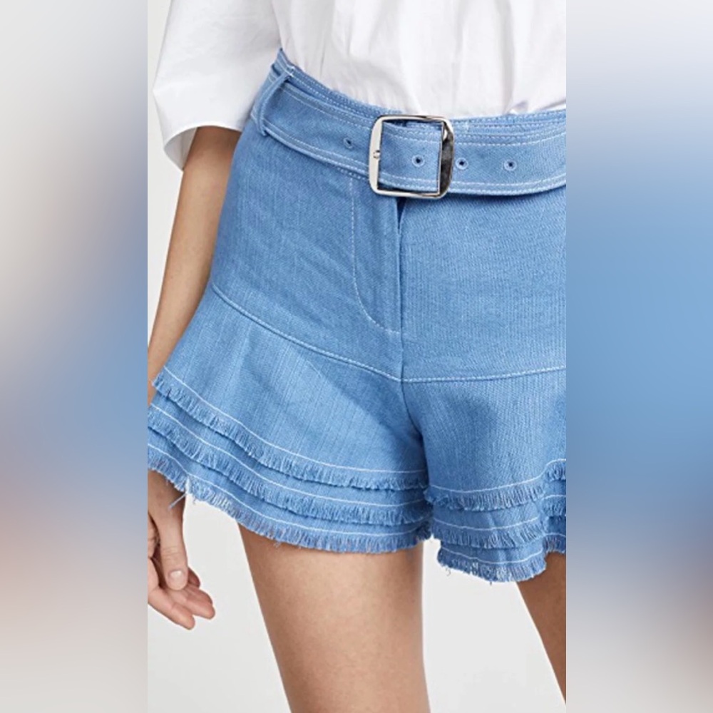 Alexis • Jaymes Belted Linen Tiered Shorts in Shell Blue • SZ XS • Retail $395